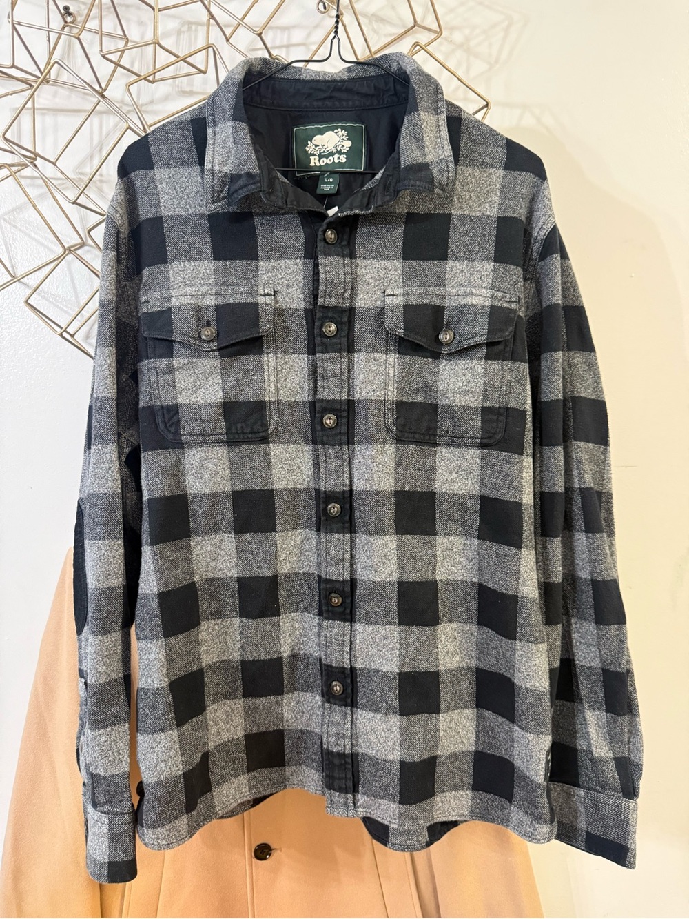Roots Men's Black & Gray Plaid Shirt Jacket